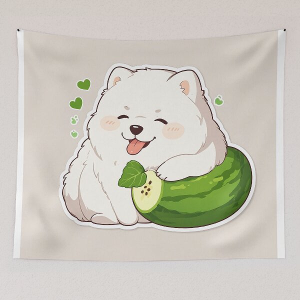 Item preview, Samoyed dog falls in love with green melon designed and sold by GOTJIm.