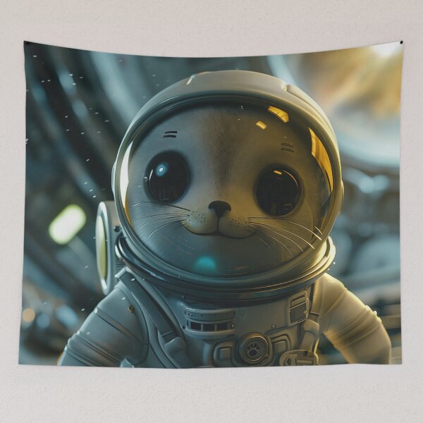 Item preview, Cute Little Seal Astronaut Floating Around in Galaxy Space Station designed and sold by Mullet Monkey.