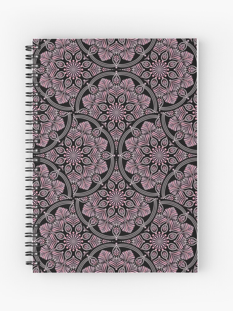 Journal, Dusky Rose Fronds Dot Mandala Art Deco Fans designed and sold by Triplicate Limited