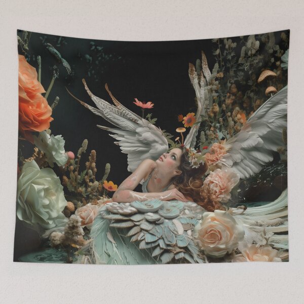 Item preview, Ethereal Angel Woman in Flowers Surreal Artwork designed and sold by Mystikos Art.
