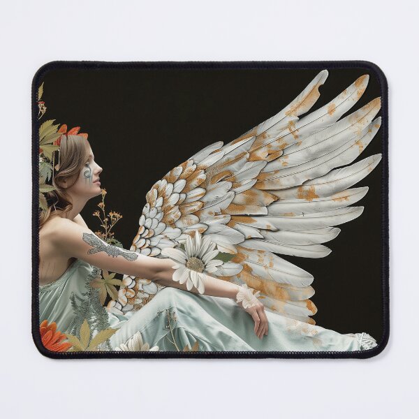 Item preview, Tattoed Ethereal Angelic Woman in Flowers Surreal Artwork designed and sold by Mystikos Art.