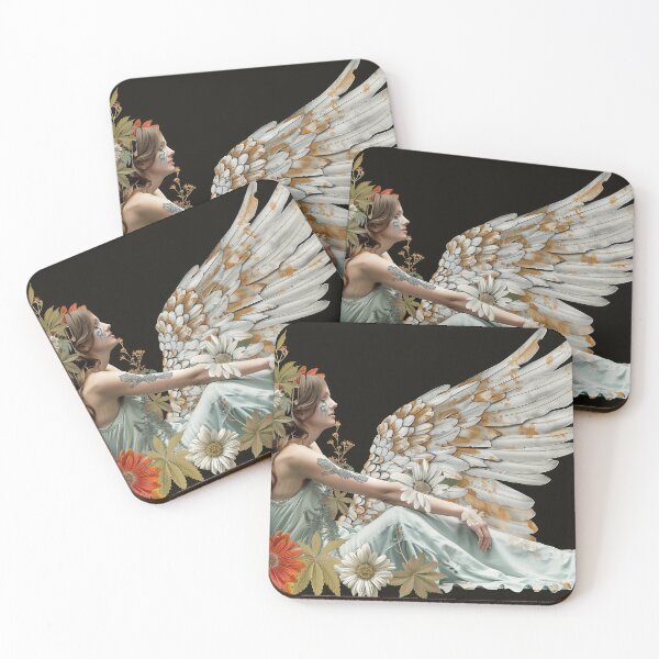 Item preview, Tattoed Ethereal Angelic Woman in Flowers Surreal Artwork designed and sold by Mystikos Art.