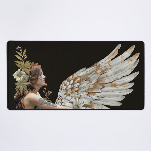 Item preview, Tattoed Ethereal Angelic Woman in Flowers Surreal Artwork designed and sold by Mystikos Art.