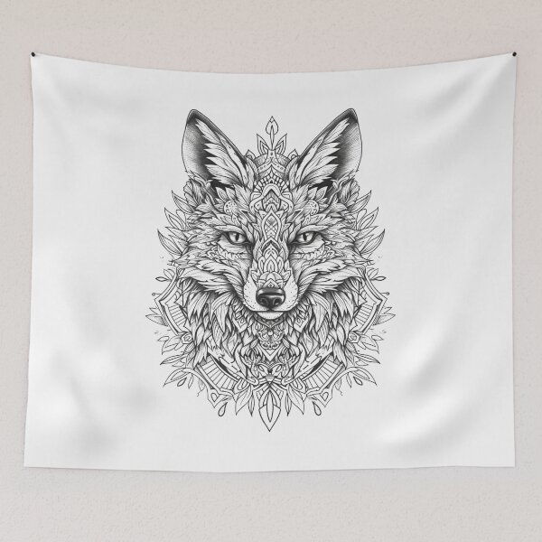 Item preview, Intricate Monochrome Wolf Illustration Featuring Geometric and Celestial Elements designed and sold by Reichcorp.
