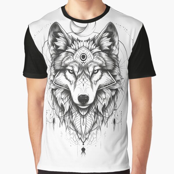 Artikel-Vorschau von Komplizierte monochrome Wolf -Illustration mit geometrischen und himmlischen Elementen, designt und verkauft von Reichcorp.