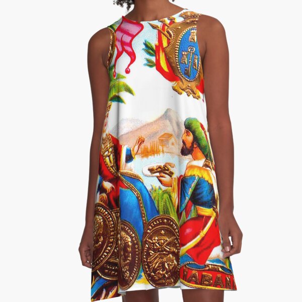 CUBA : Vintage Habana Cigar Advertising Print A-Line Dress