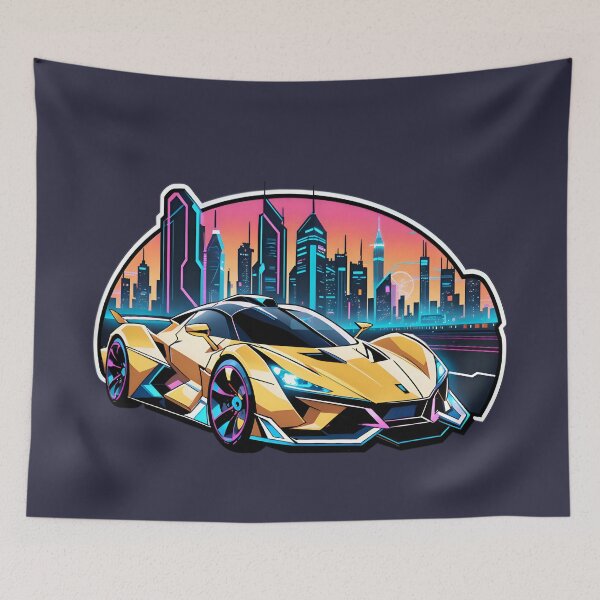 Item preview, Cyberpunk Racing Sports Car With City Skyline designed and sold by TheArtOfPat.