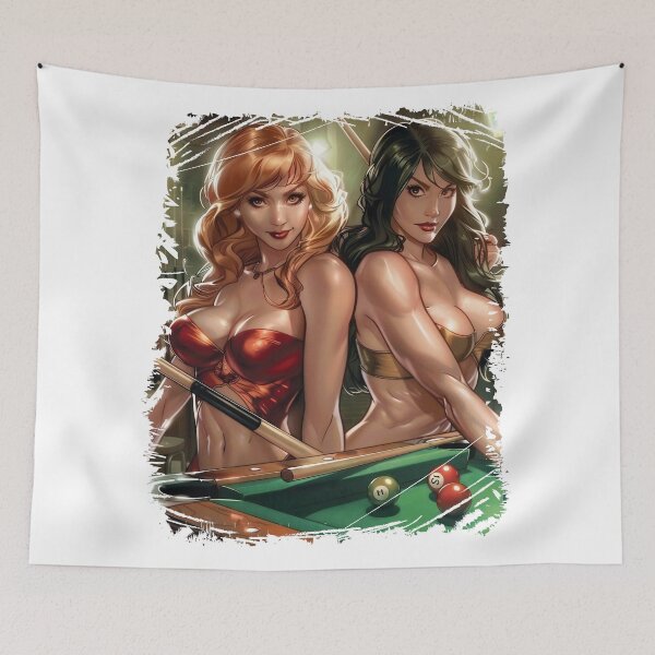 Item preview, two beautiful women playing billiards designed and sold by javierparra.