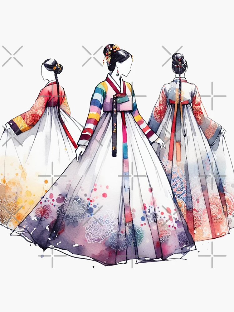 Korean Traditional Hanbok Sketch Design Sticker for Sale by PaintMeWorld Redbubble