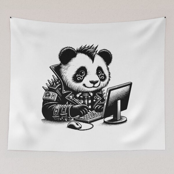 Item preview, Vintage Gothic Punk Panda on Computer designed and sold by dreamsagellc.