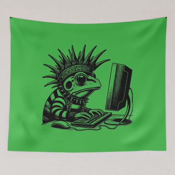 Item preview, Punk Rock Goth Frog on Computer Vintage Style designed and sold by dreamsagellc.