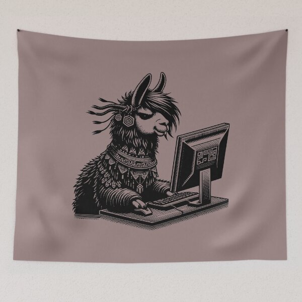 Item preview, Punk Rock Goth Llama on Computer Vintage Style designed and sold by dreamsagellc.