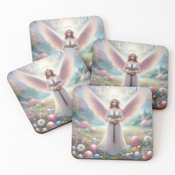 Item preview, angel with cross and decor eggs happy fantasy easter landscape designed and sold by Expressions-Sel.