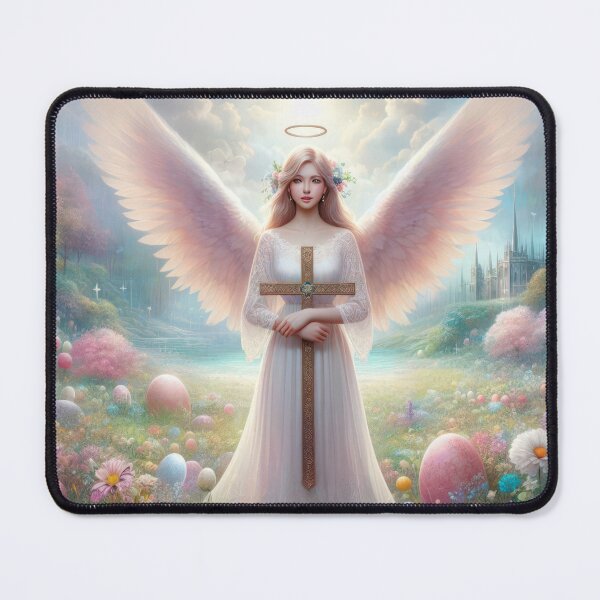 Item preview, angel with cross and decor eggs happy fantasy easter landscape designed and sold by Expressions-Sel.