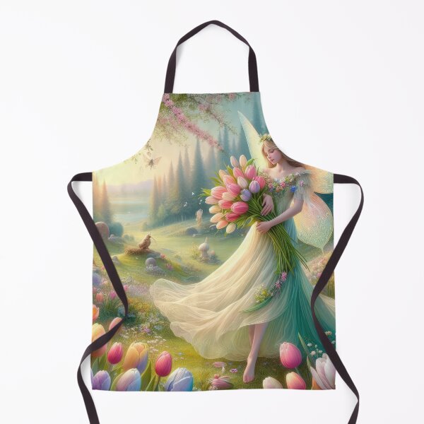 Item preview, fairy with bouquet tulips happy fantasy easter landscape designed and sold by Expressions-Sel.