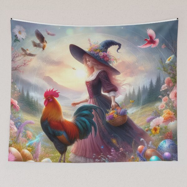 Item preview, beautiful witch with happy fantasy easter landscape designed and sold by Expressions-Sel.
