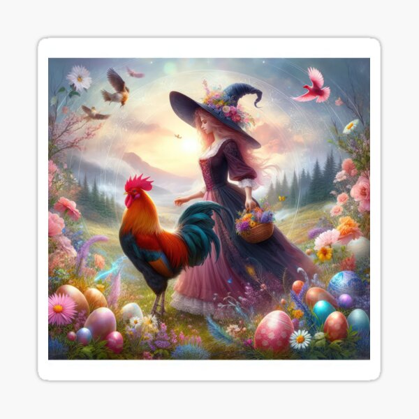 Item preview, beautiful witch with happy fantasy easter landscape designed and sold by Expressions-Sel.