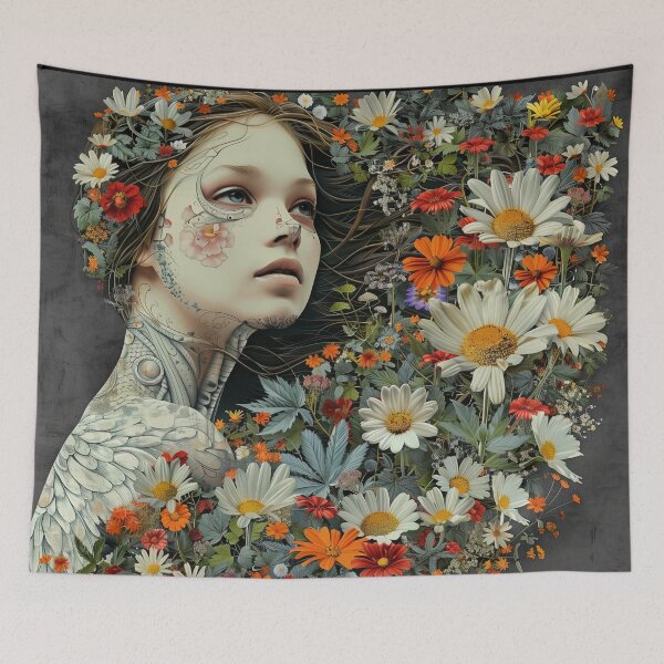 Item preview,  Ethereal Angel Wings Tattoed Woman Flowers Surreal Artwork designed and sold by Mystikos Art.