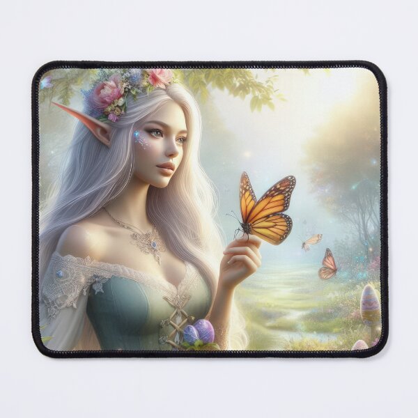 Item preview, elf with butterfly and flowers happy fantasy easter landscape designed and sold by Expressions-Sel.