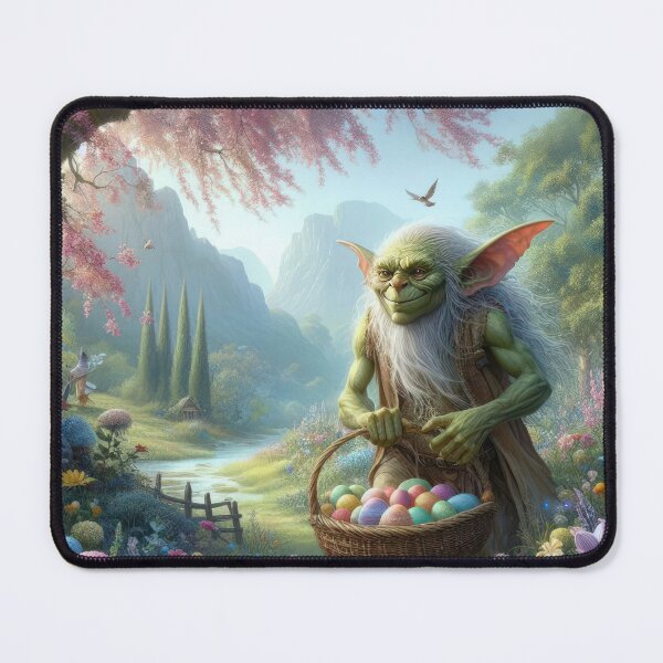 Artikelvorschau, Grüner Goblin mit Korb mit Ostereier Happy Fantasy Osterlandschaft entworfen und verkauft von Expressions-Sel.