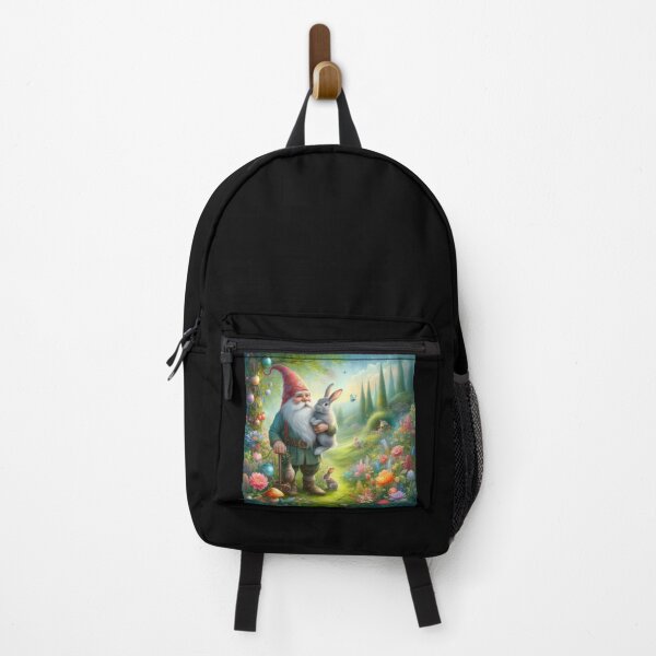 Item preview, gnome with a rabbit in the forest happy fantasy easter landscape designed and sold by Expressions-Sel.
