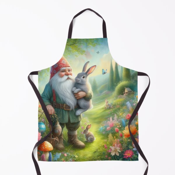 Item preview, gnome with a rabbit in the forest happy fantasy easter landscape designed and sold by Expressions-Sel.