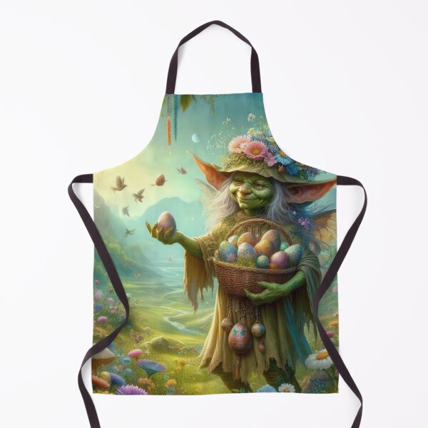 Item preview, Female goblin with a basket of Easter eggs happy fantasy easter landscape designed and sold by Expressions-Sel.
