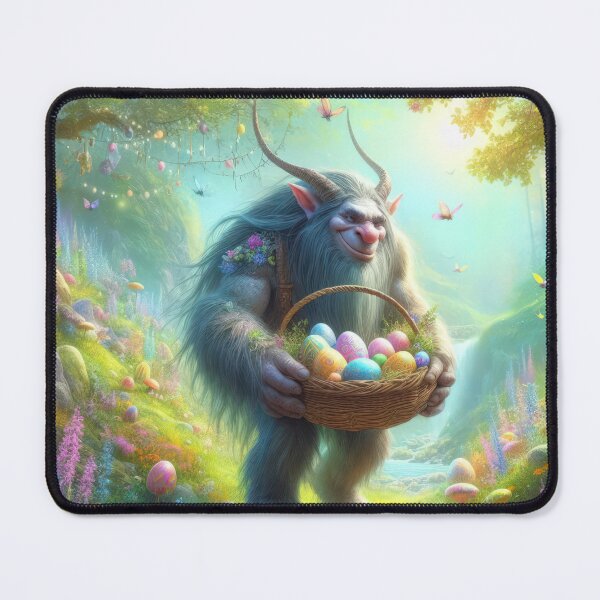 Item preview, Troll with a basket of eggs in the forest happy fantasy easter landscape designed and sold by Expressions-Sel.