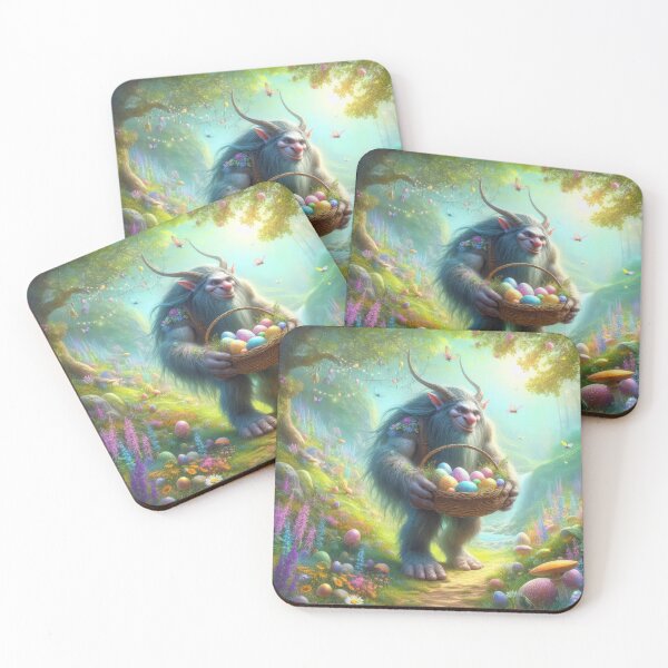 Item preview, Troll with a basket of eggs in the forest happy fantasy easter landscape designed and sold by Expressions-Sel.