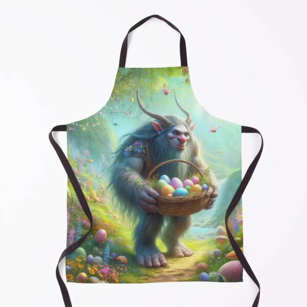 Item preview, Troll with a basket of eggs in the forest happy fantasy easter landscape designed and sold by Expressions-Sel.