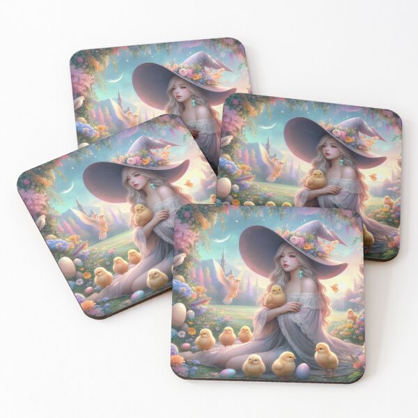Item preview, beautiful witch with chicks in the woods happy fantasy easter landscape designed and sold by Expressions-Sel.