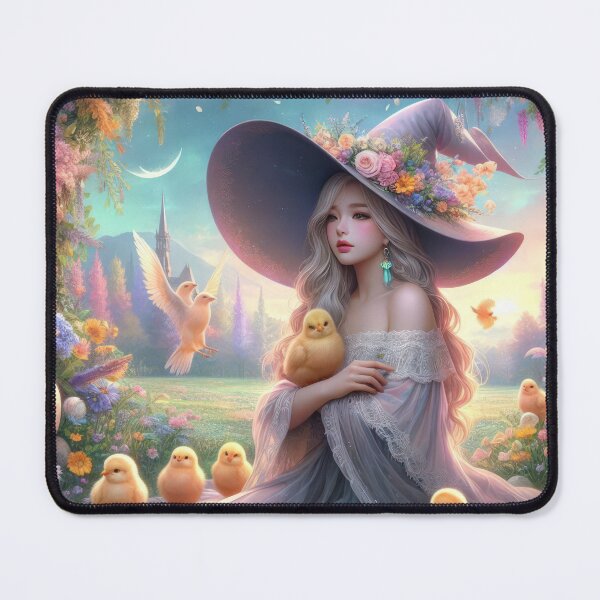 Item preview, beautiful witch with chicks in the woods happy fantasy easter landscape designed and sold by Expressions-Sel.