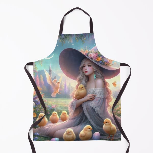 Item preview, beautiful witch with chicks in the woods happy fantasy easter landscape designed and sold by Expressions-Sel.
