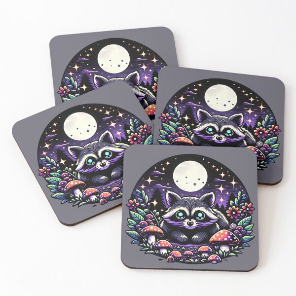 Item preview, Whimsical Whimsigoth Raccoon under Moonlight Vintage Flash Style designed and sold by dreamsagellc.