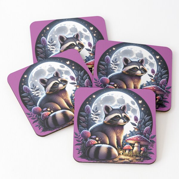 Item preview, Whimsical Fairycore Raccoon under Moonlight Vintage Flash Style designed and sold by dreamsagellc.