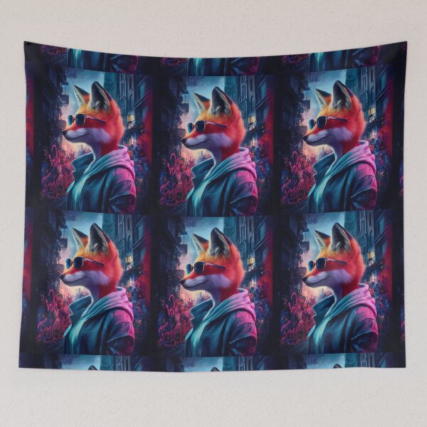 Item preview, Fox Portrait. hip-hop style, cyberpunk style, graffiti fashion, wearing sunglasses designed and sold by FoxVibes.