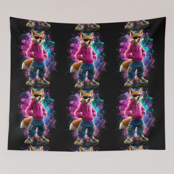 Item preview, Fox Portrait. hip-hop style, cyberpunk style, graffiti fashion, wearing sunglasses designed and sold by FoxVibes.