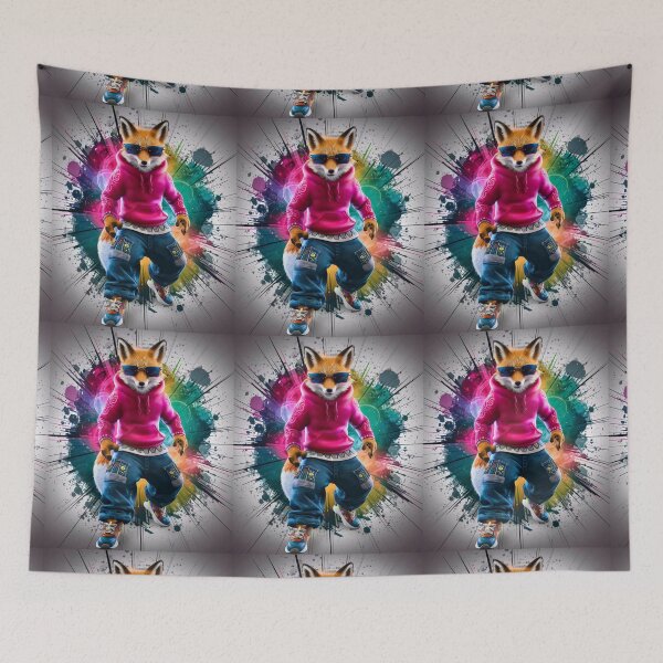 Item preview, Fox Portrait. hip-hop style, cyberpunk style, graffiti fashion, wearing sunglasses designed and sold by FoxVibes.