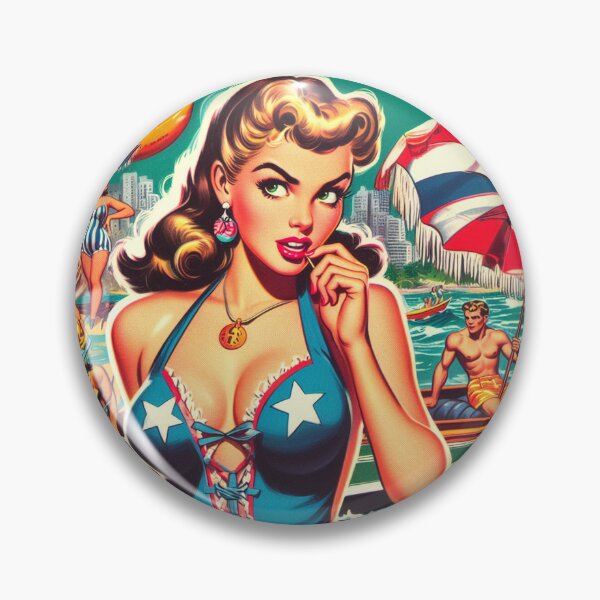 Item preview, Retro Swimsuit Beach Girl designed and sold by PulpVintage.