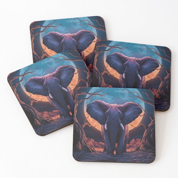 Item preview, Elephant Portrait. night scene, blue moon designed and sold by ElephantVibes.