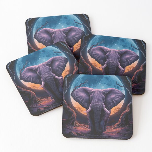 Item preview, Elephant Portrait. night scene, blue moon designed and sold by ElephantVibes.