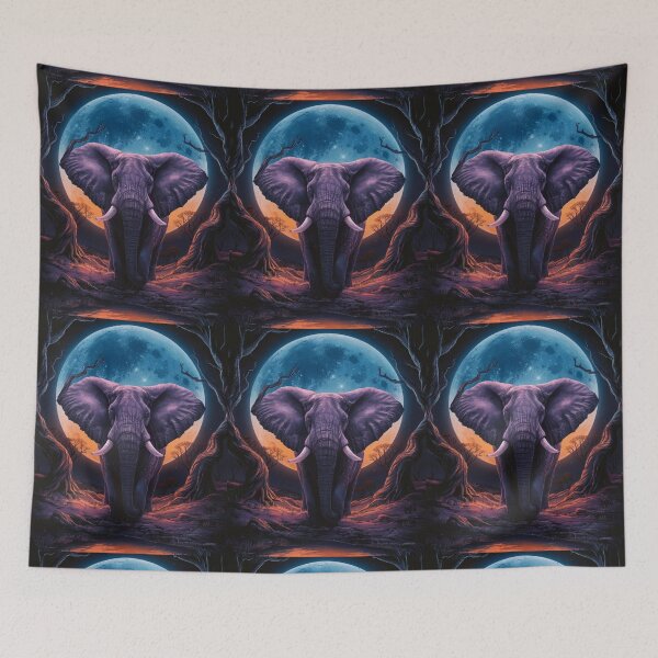 Item preview, Elephant Portrait. night scene, blue moon designed and sold by ElephantVibes.