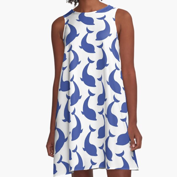 Blue Dolphin Pattern A-Line Dress