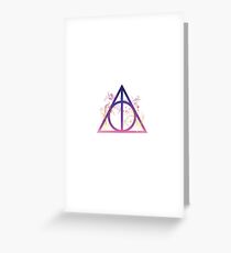 HP Hallows - colorful with floral decorations - wand, cloak, stone Greeting Card