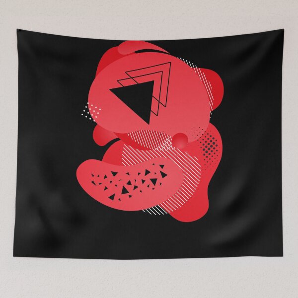 Aperçu de l'œuvre Blobs, points, triangles et lignes abstraits rouges, noirs et blancs. créée et vendue par Artography Designs.