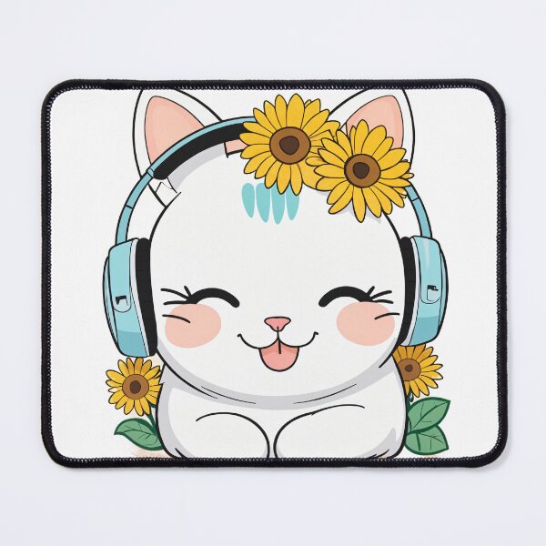 Item preview, Bloomin' Tunes: Happy Cat with Headphones designed and sold by SunnedCat.