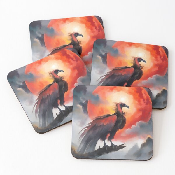Item preview, Vulture bird wildlife red sun, clouds and halo ink painting designed and sold by Meena-tta.