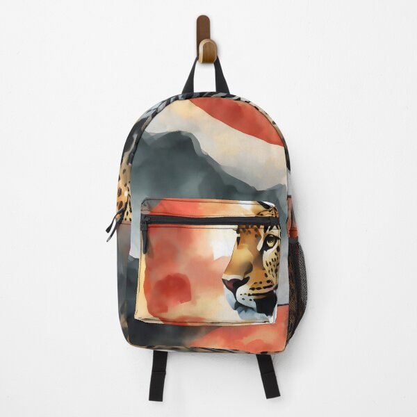 Item preview, Leopard walking against red sun, clouds and halo background wild animal designed and sold by Meena-tta.