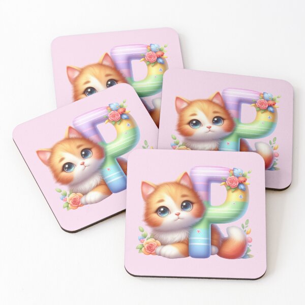 Item preview, Cute Cat Rainbow Letter P designed and sold by NettiesWallArt.