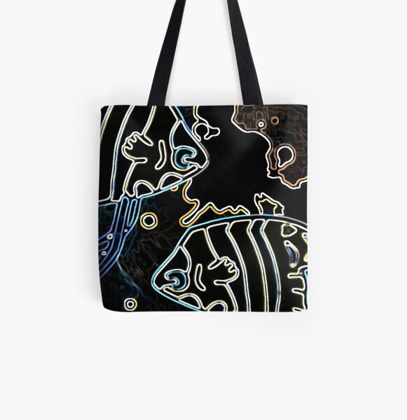 Blue Water Fish Dark Night All Over Print Tote Bag